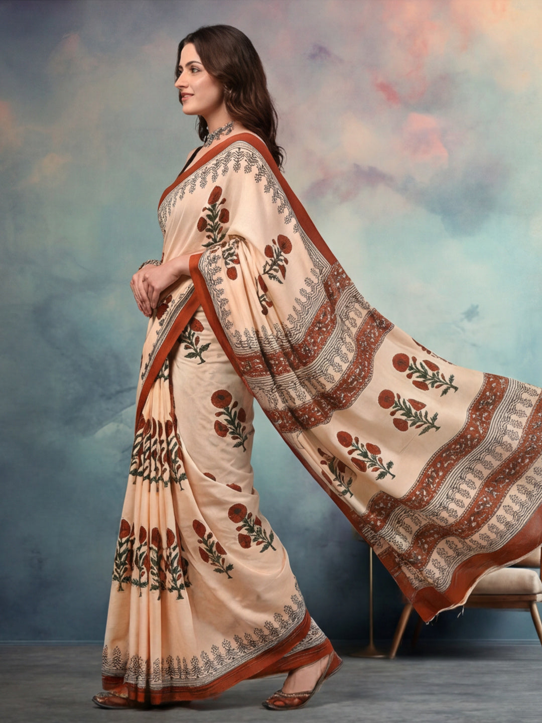 Geometric Pure Cotton Saree with Unstiched Blouse