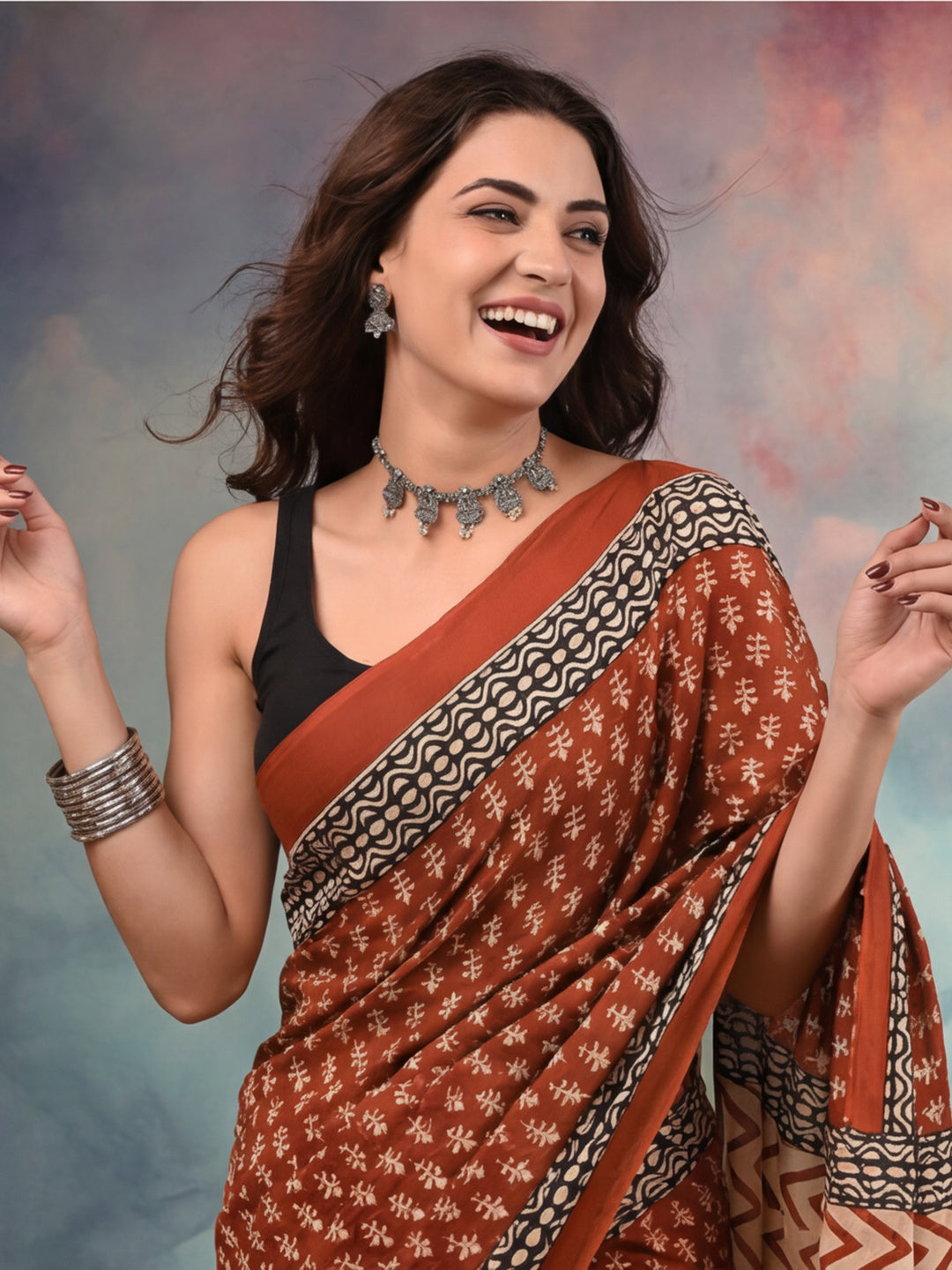 Geometric Pure Cotton Saree with Unstiched Blouse