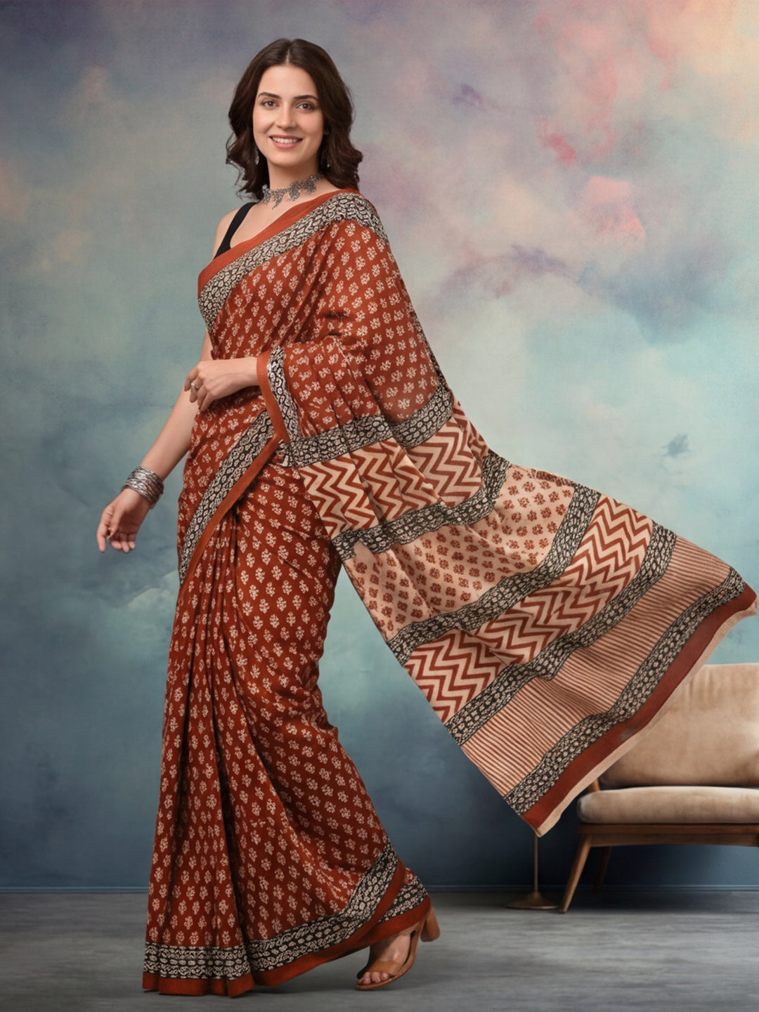 Geometric Pure Cotton Saree with Unstiched Blouse