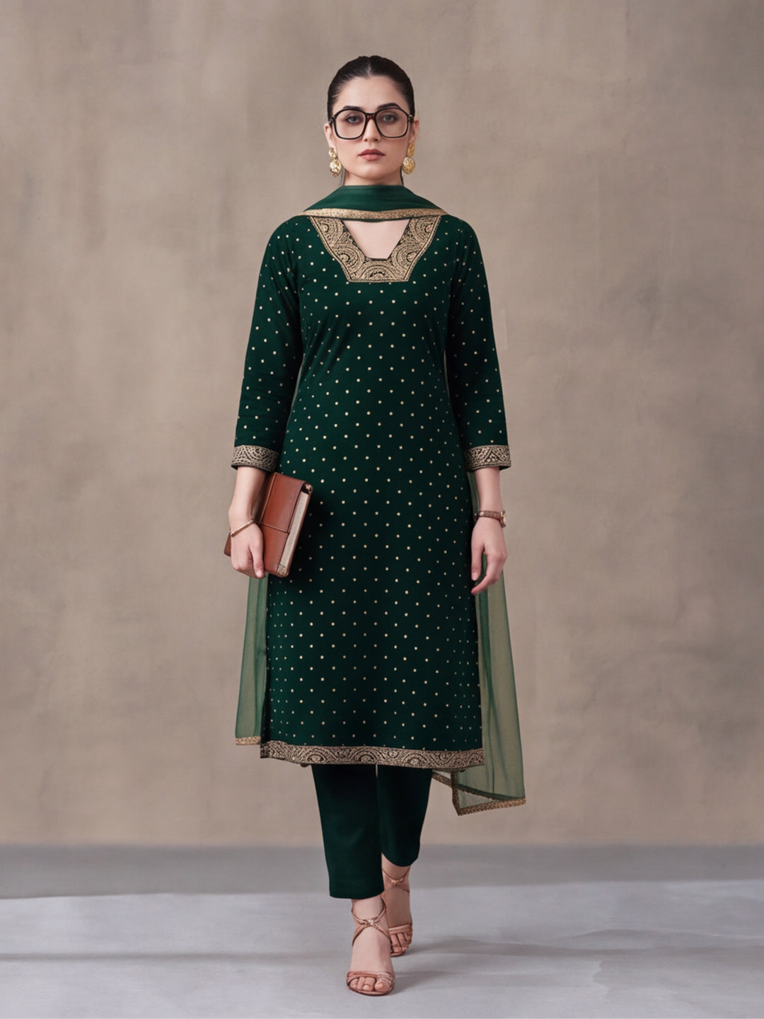 Women's Green Heavy Zari Weaving Kurta Set with Dupatta | Festive Ethnic Straight Suit