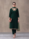 Women's Green Heavy Zari Weaving Kurta Set with Dupatta | Festive Ethnic Straight Suit