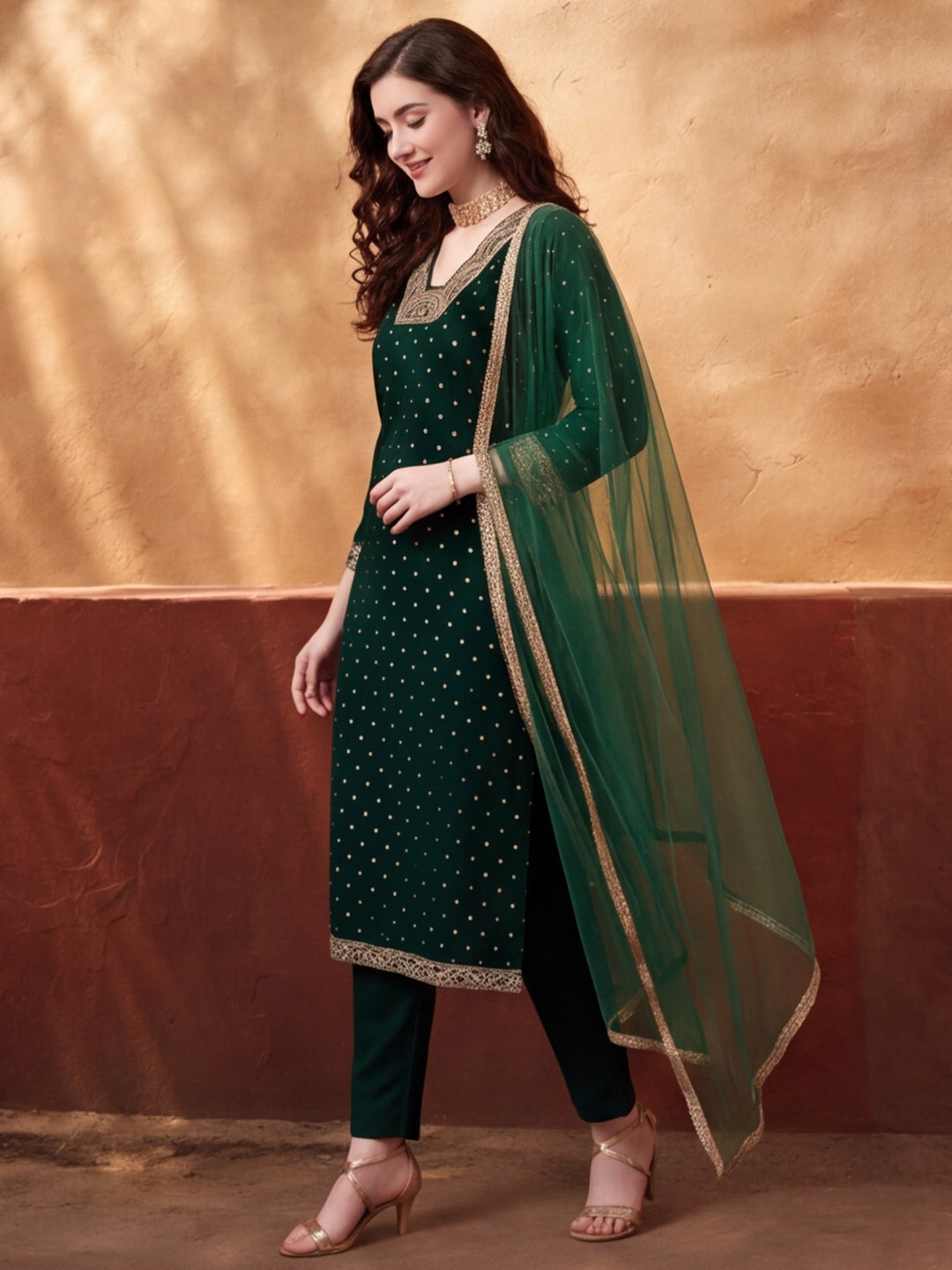 Women's Green Heavy Zari Weaving Kurta Set with Dupatta | Festive Ethnic Straight Suit
