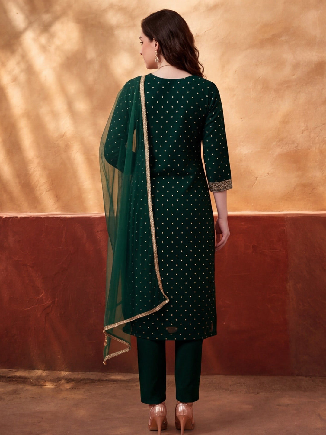 Women's Green Heavy Zari Weaving Kurta Set with Dupatta | Festive Ethnic Straight Suit