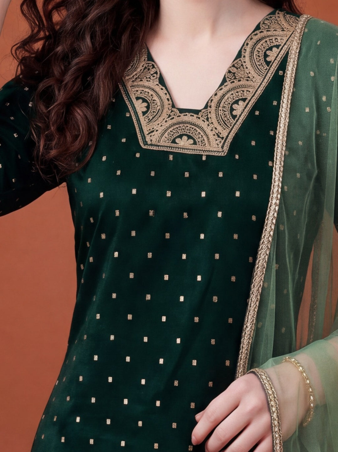 Women's Green Heavy Zari Weaving Kurta Set with Dupatta | Festive Ethnic Straight Suit