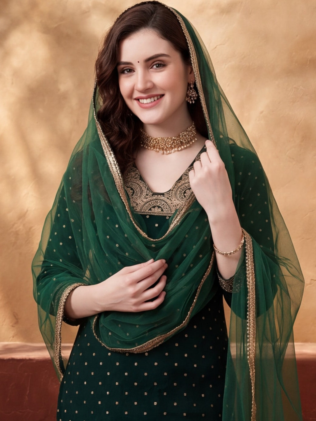 Women's Green Heavy Zari Weaving Kurta Set with Dupatta | Festive Ethnic Straight Suit