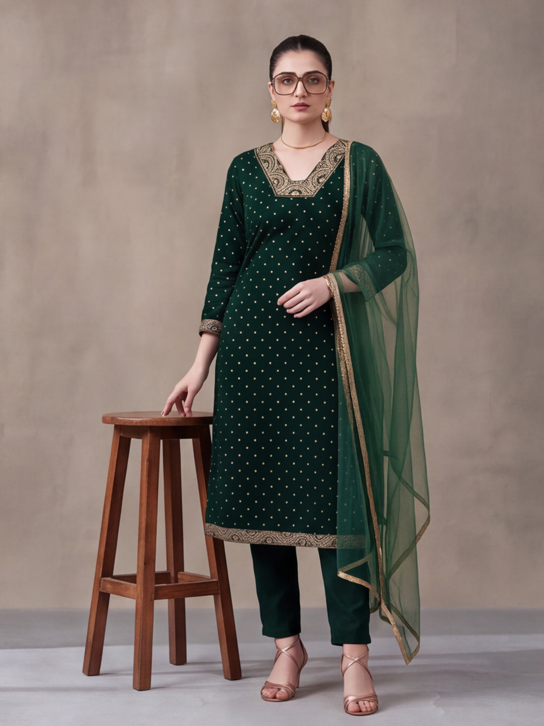Women's Green Heavy Zari Weaving Kurta Set with Dupatta | Festive Ethnic Straight Suit