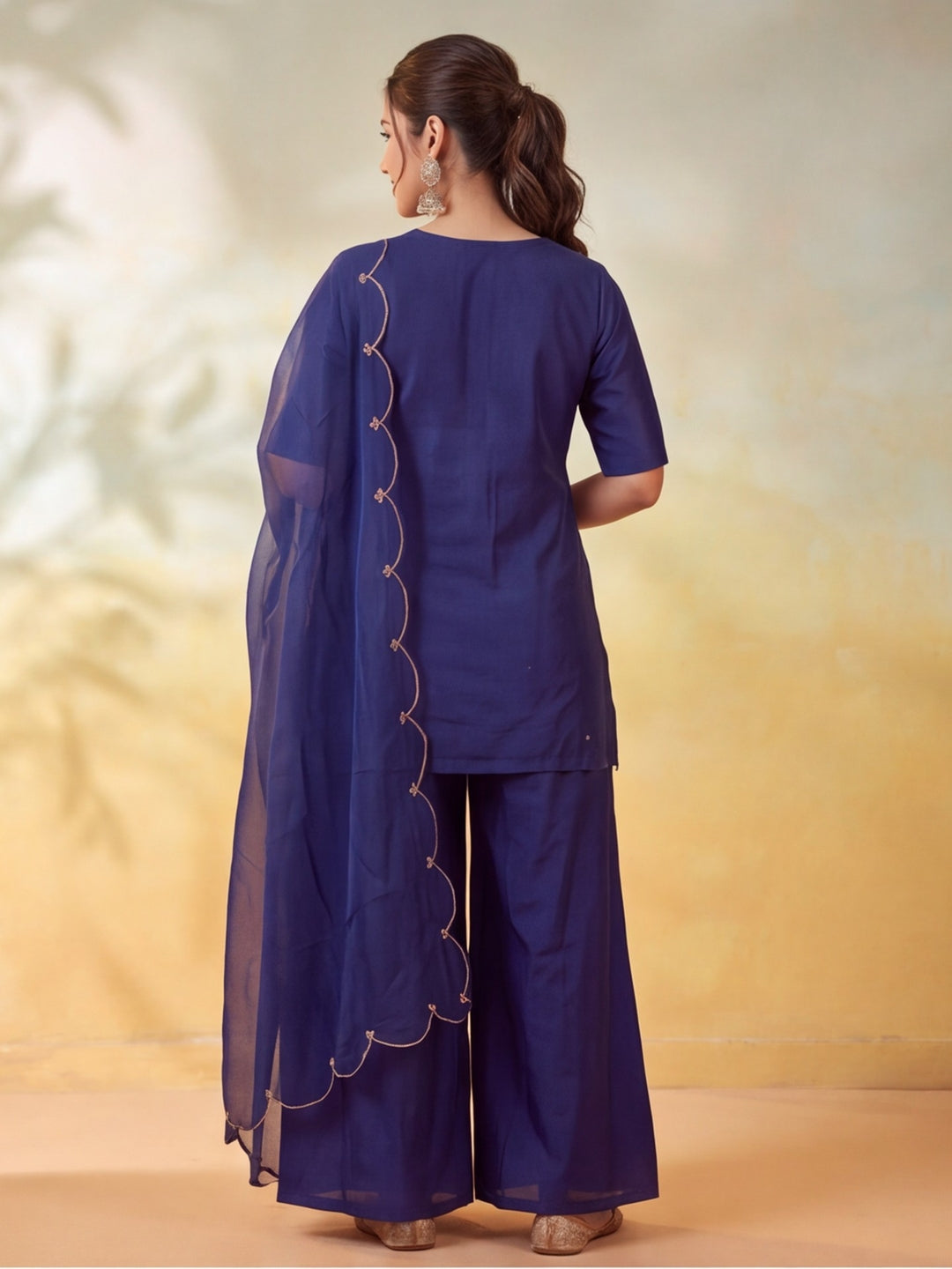Women Embroidery Navy Blue Kurta Set with Dupatta