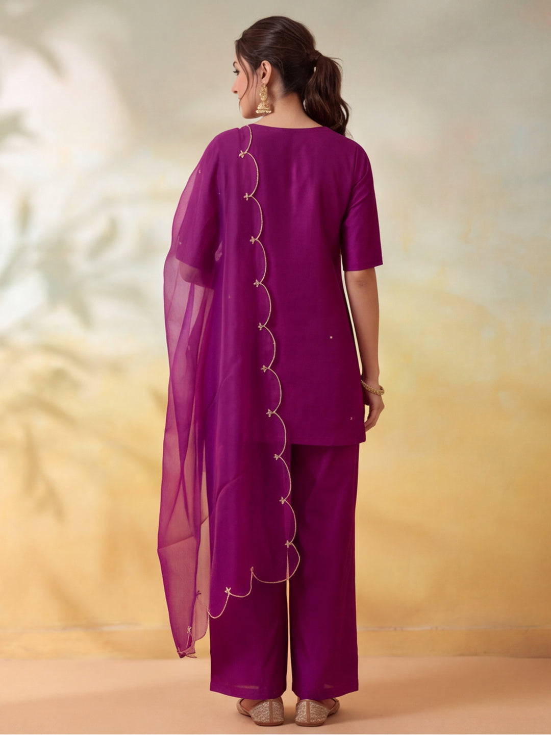 Women Embroidery Purple Kurta Set with Dupatta