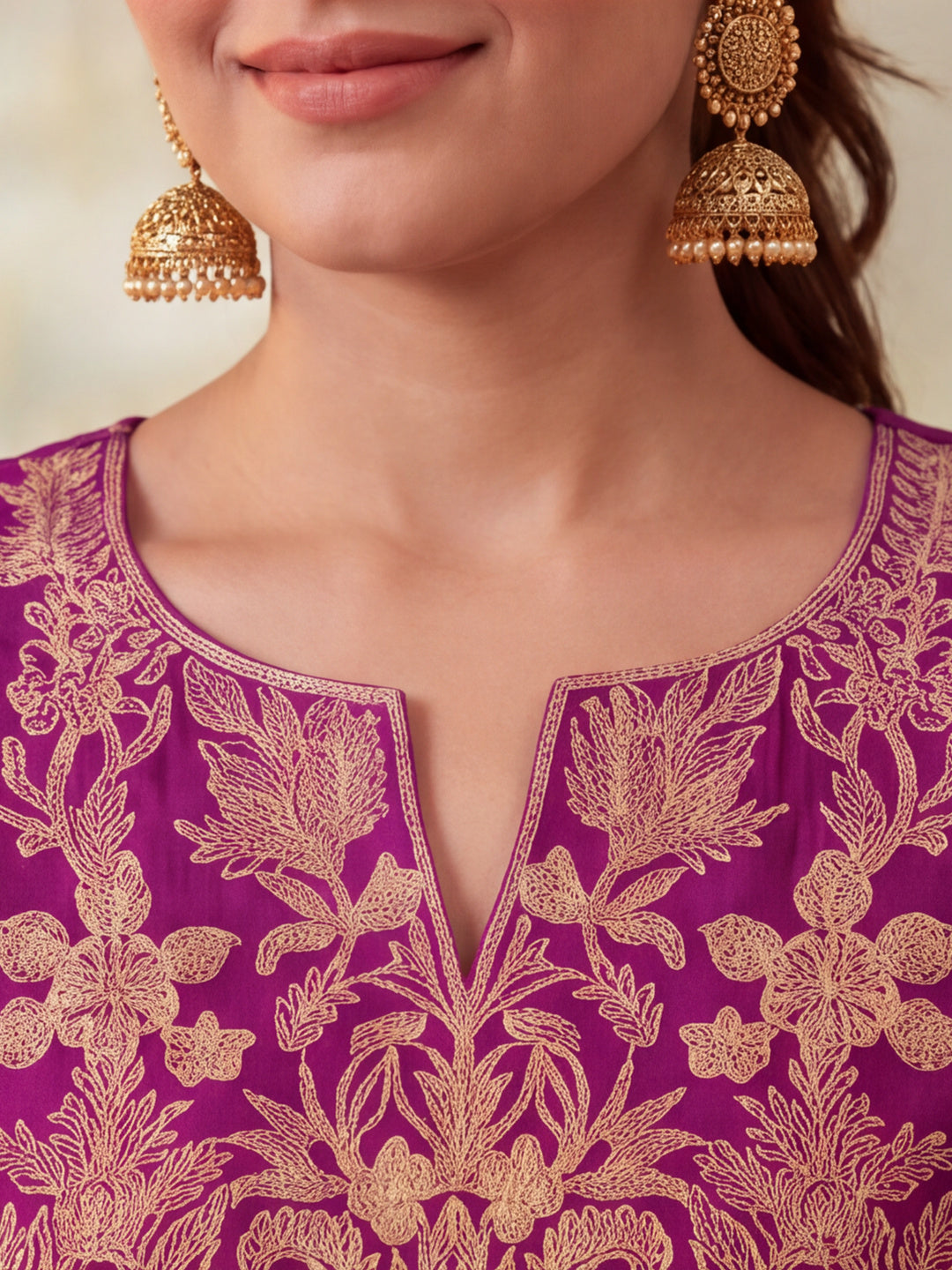 Women Embroidery Purple Kurta Set with Dupatta