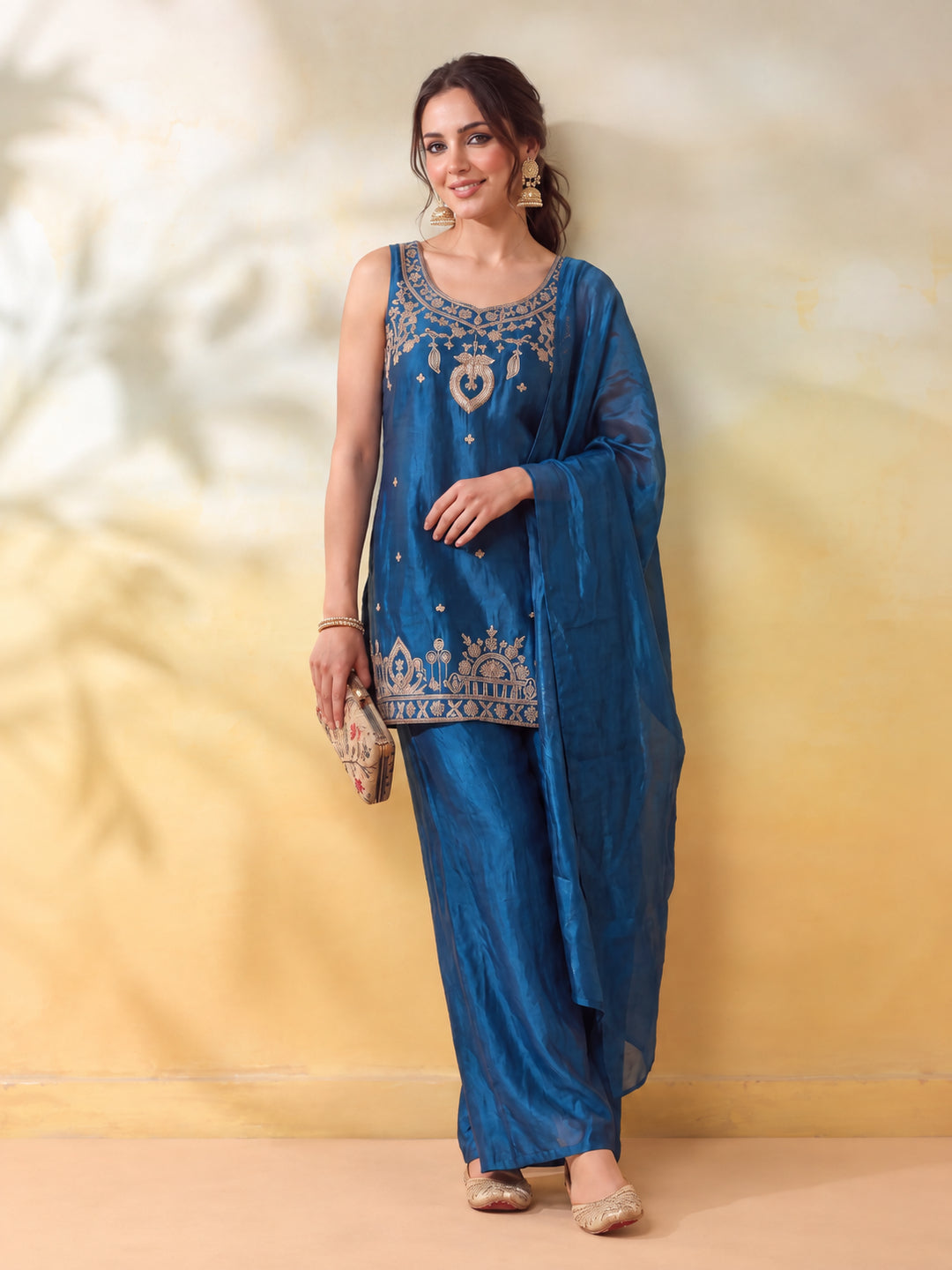 Women Embroidery Blue Kurta Set with Dupatta