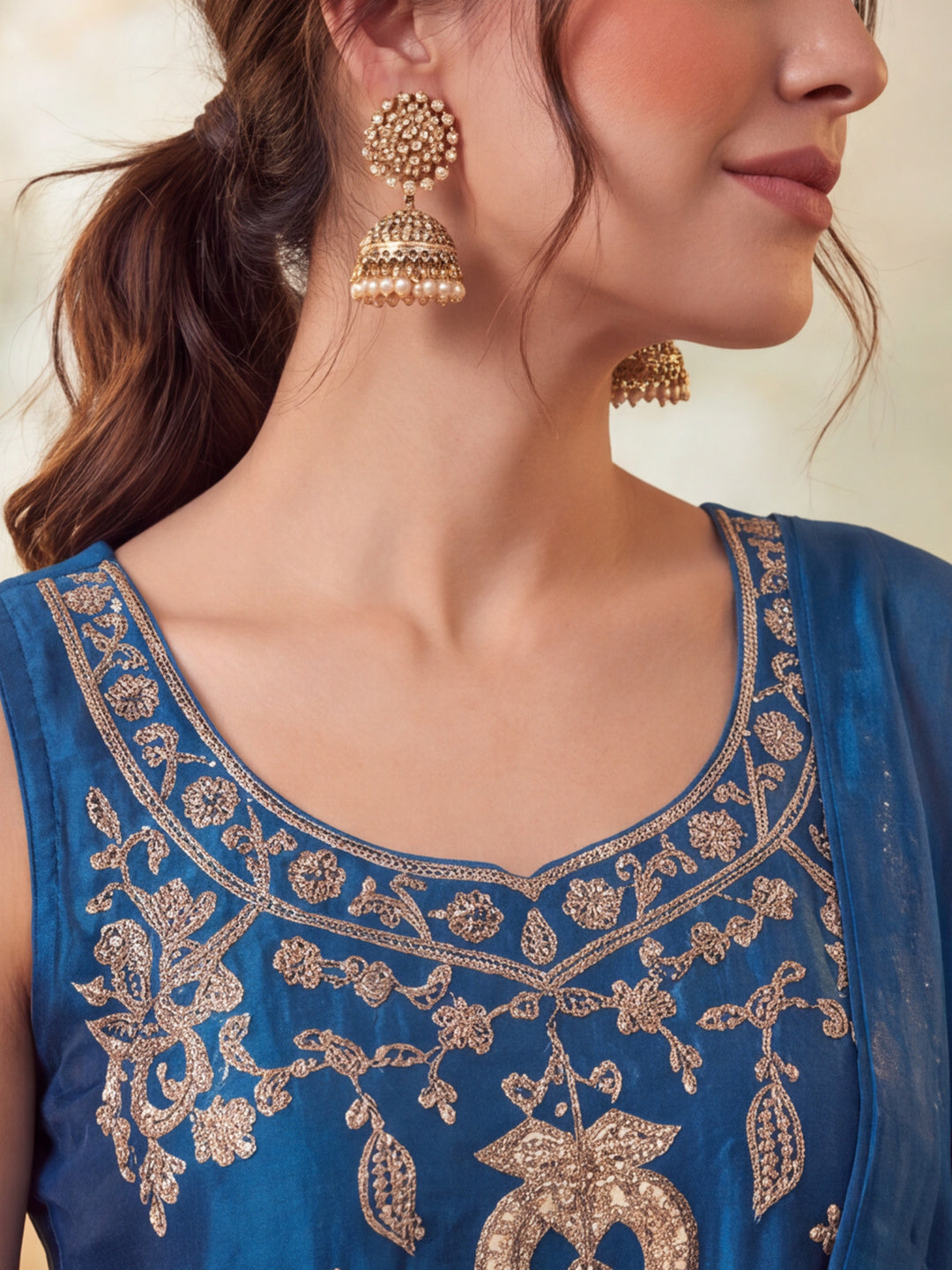 Women Embroidery Blue Kurta Set with Dupatta