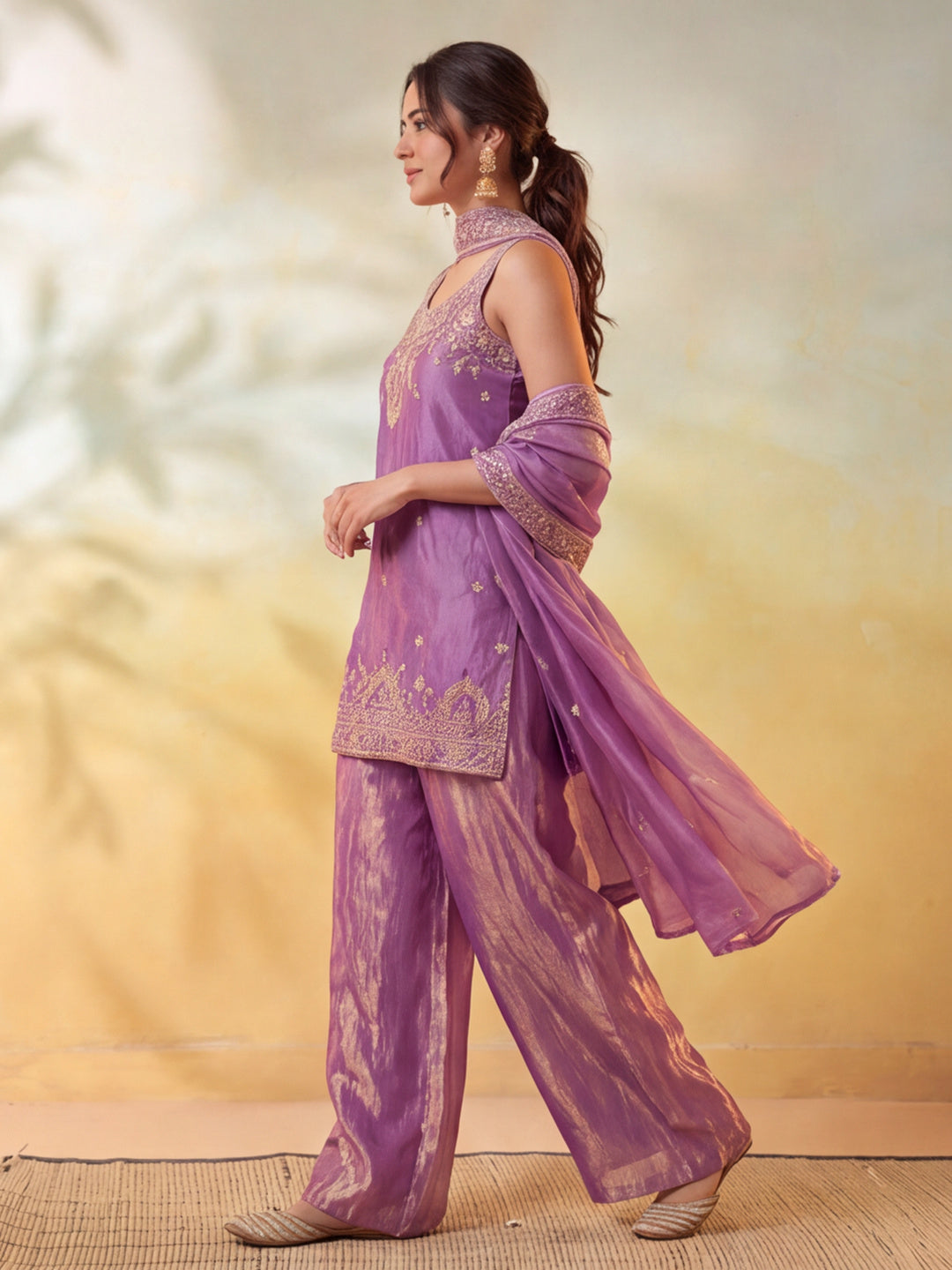 Women Embroidery Purple Kurta Set with Dupatta