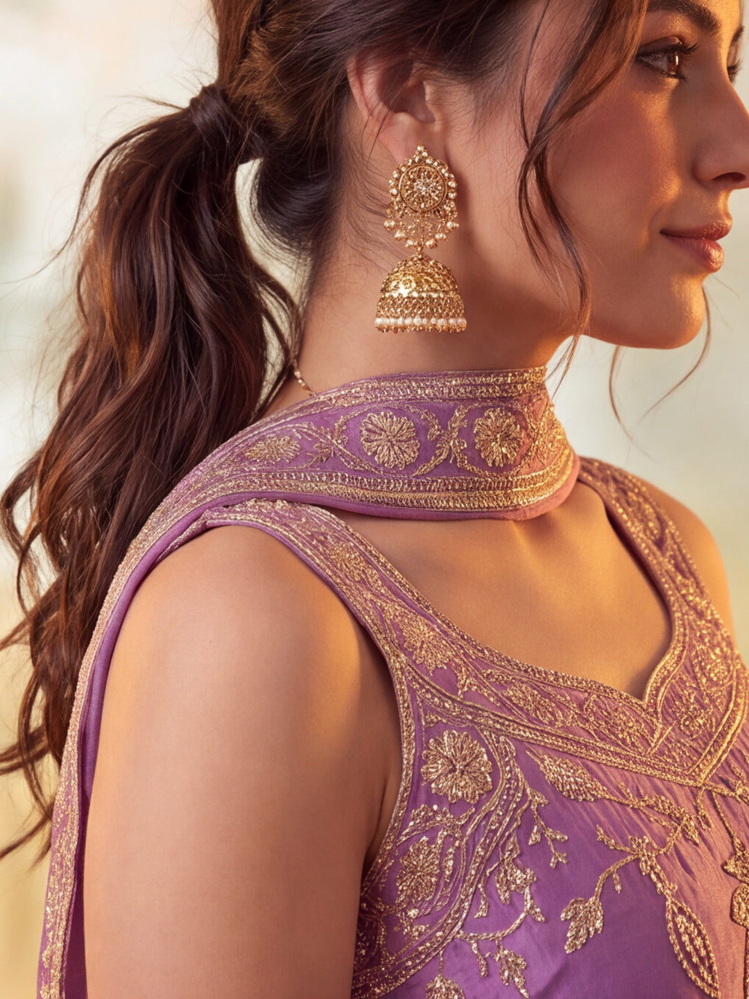 Women Embroidery Purple Kurta Set with Dupatta