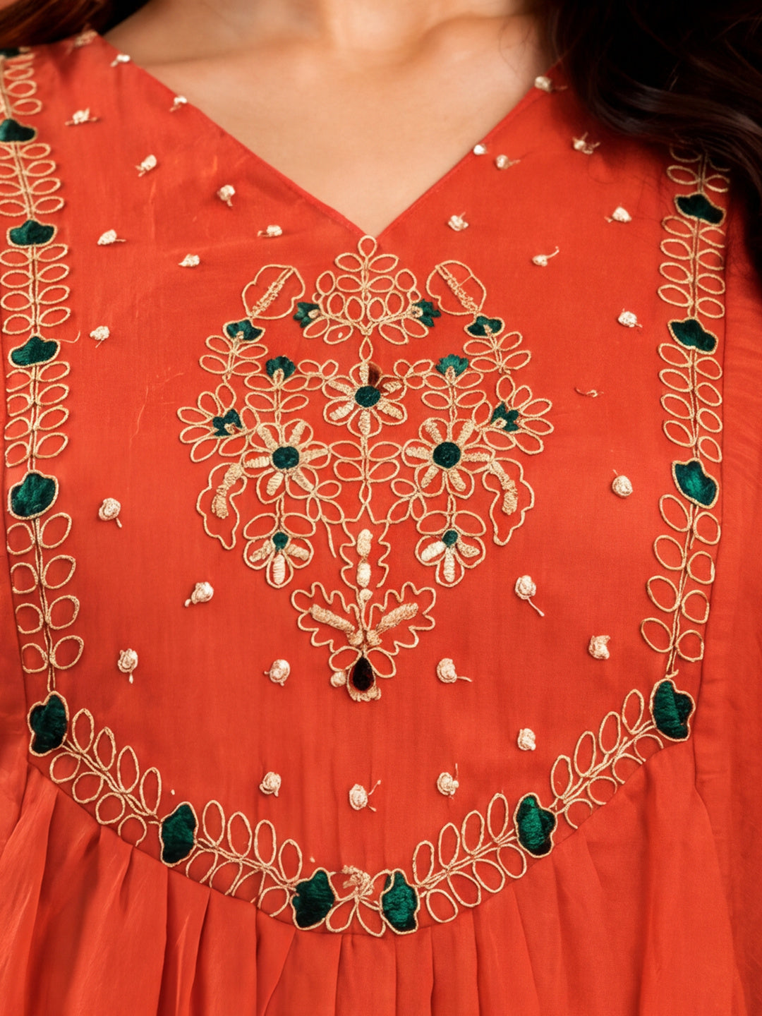 Women's Orange Embroidered Kurta Set with Dupatta | Festive Straight Ethnic Party Wear Suit