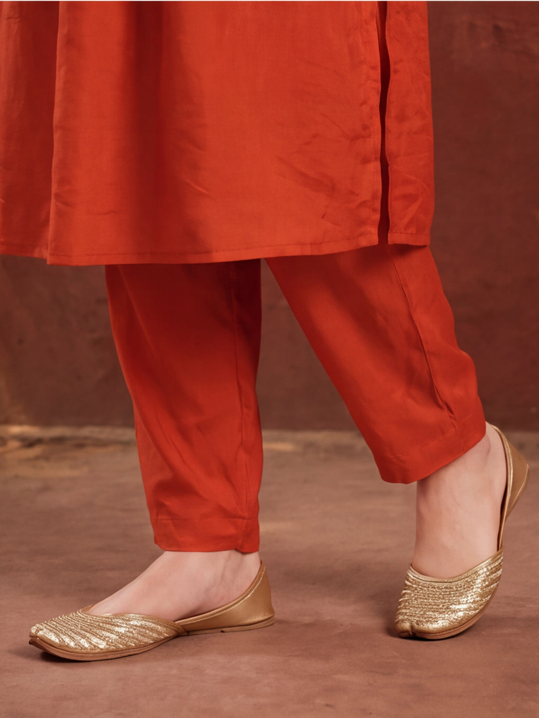 Women's Orange Embroidered Kurta Set with Dupatta | Festive Straight Ethnic Party Wear Suit