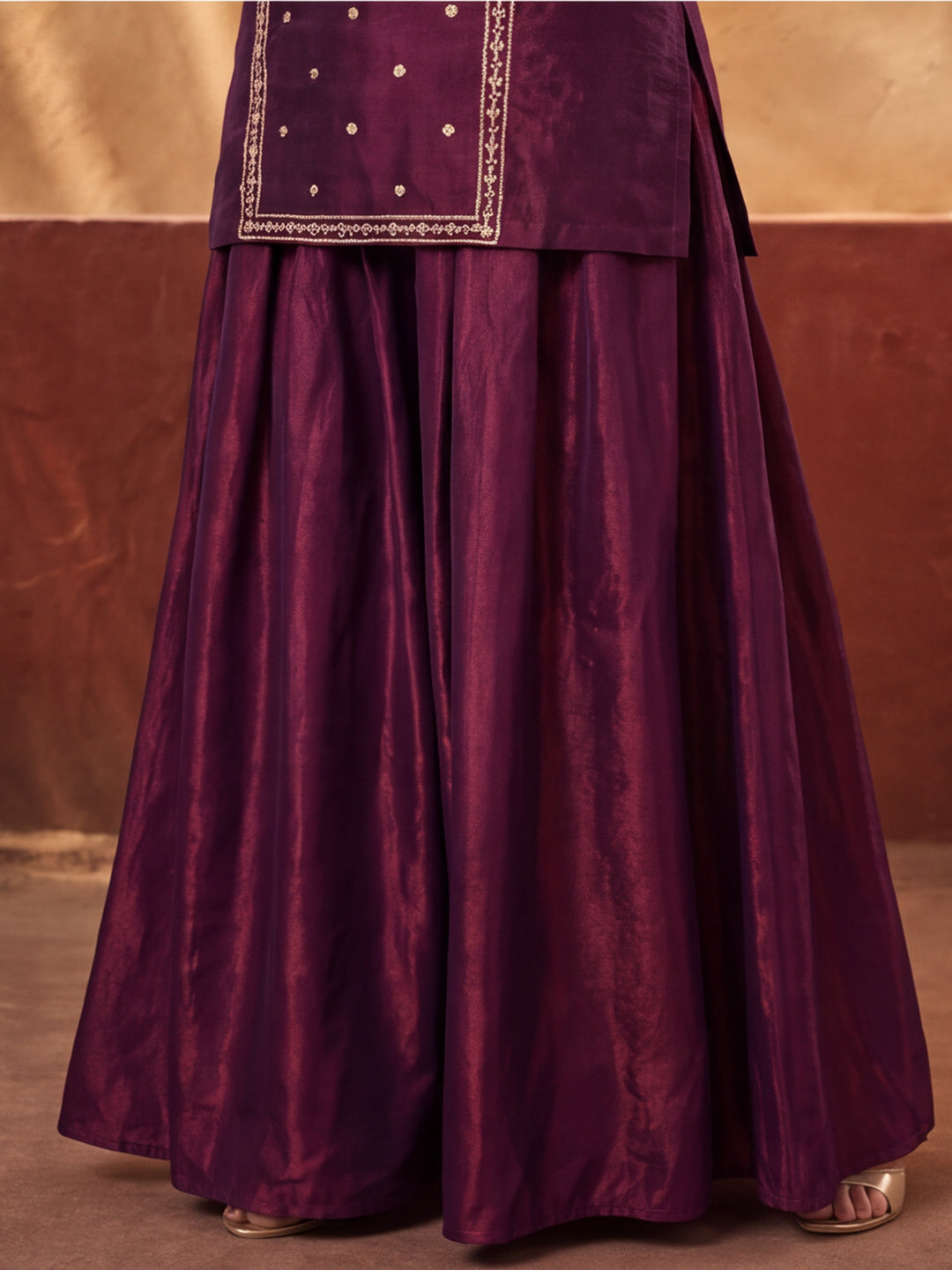 Women's Wine Embroidered Kurta Palazzo Set with Dupatta | Festive Ethnic Party Wear Suit