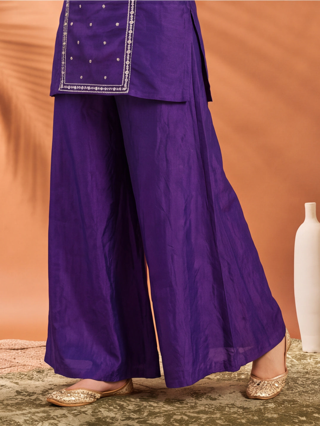 Women's Purple Embroidered Kurta Palazzo Set with Dupatta | Festive Ethnic Party Wear Suit