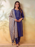 Women Embellished Navy Blue Kurta Set with Dupatta
