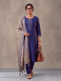 Women Embellished Navy Blue Kurta Set with Dupatta