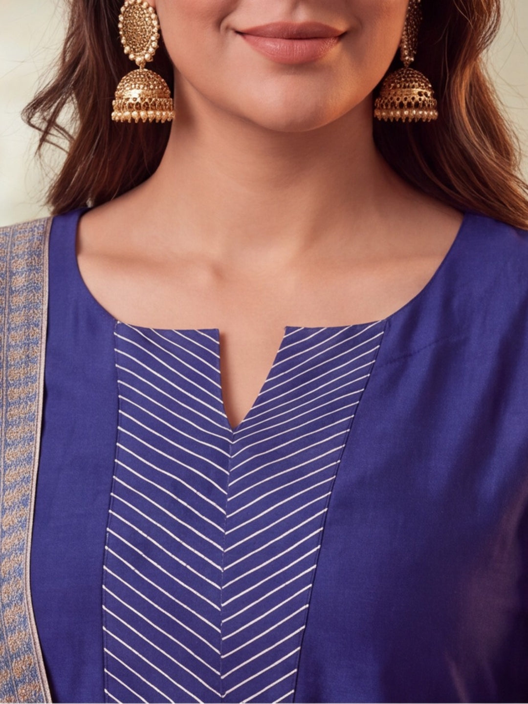 Women Embellished Navy Blue Kurta Set with Dupatta
