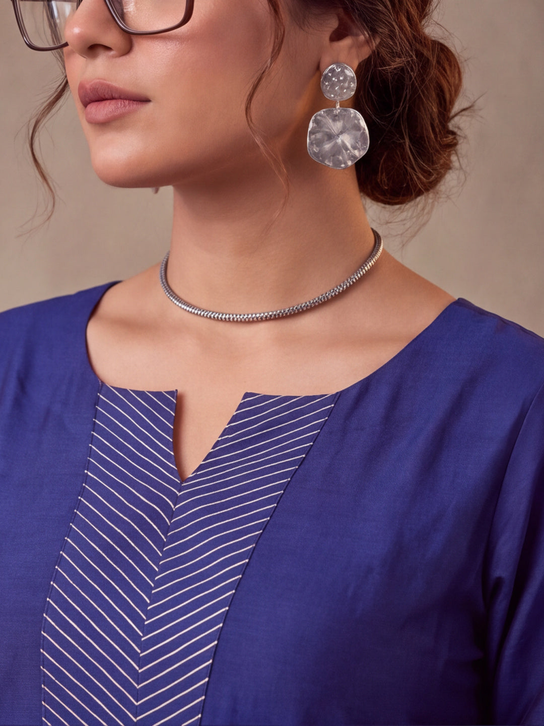 Women Embellished Navy Blue Kurta Set with Dupatta