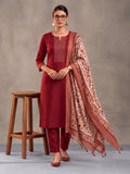 Women Embellished Maroon Kurta Set with Dupatta