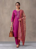 Women Embellished Rani Pink Kurta Set with Dupatta