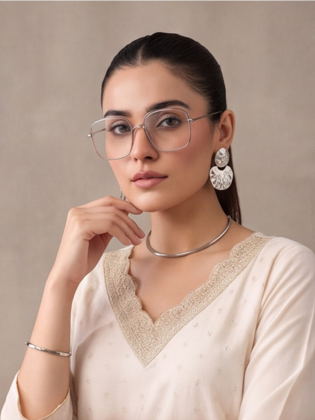 Women's Dark Off White Embroidered Kurta Set with Yellow Dupatta | Festive Straight Ethnic Suit