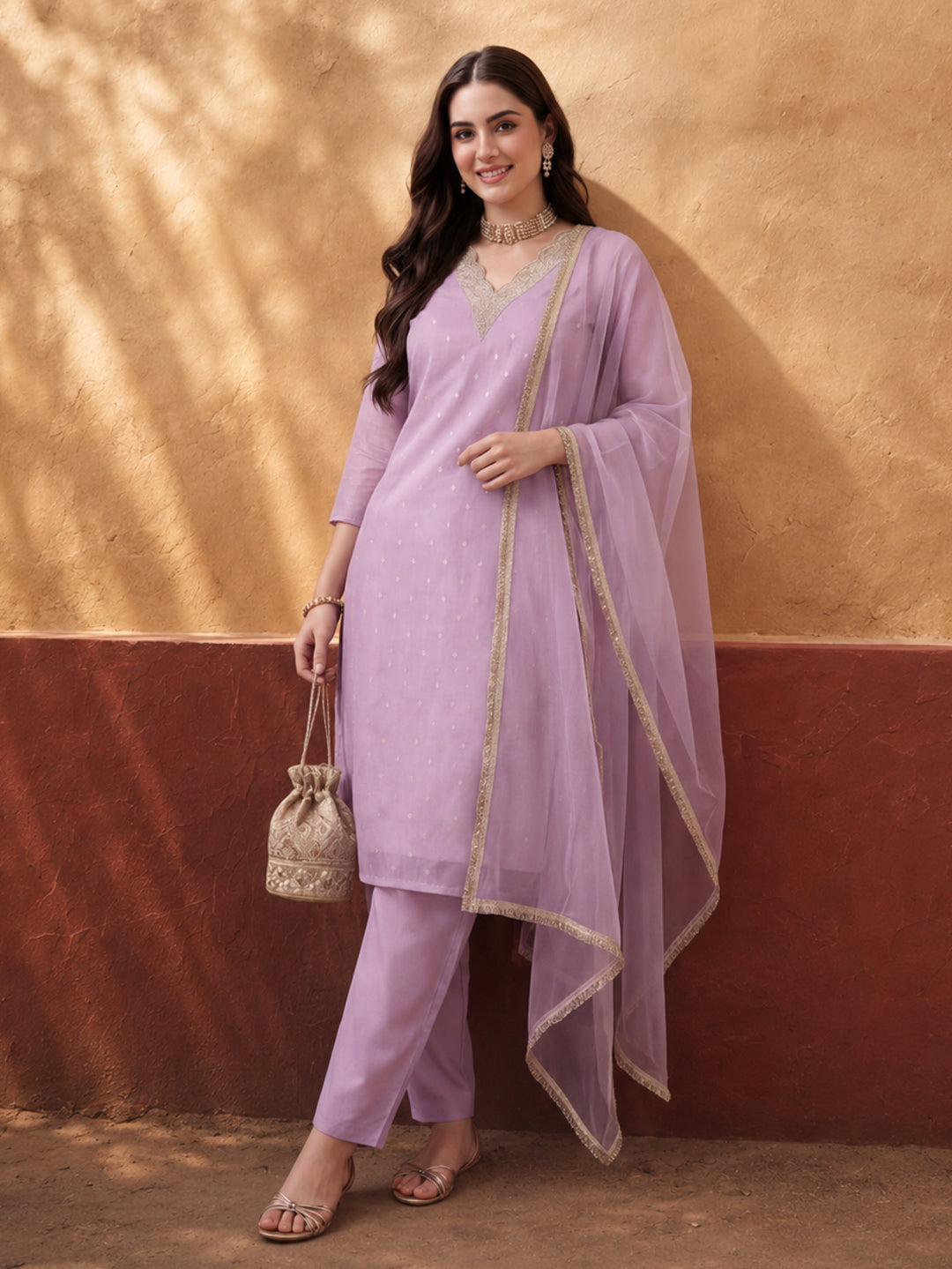 Women's Dark Baby Pink Embroidered Kurta Set with Yellow Dupatta | Festive Straight Ethnic Suit