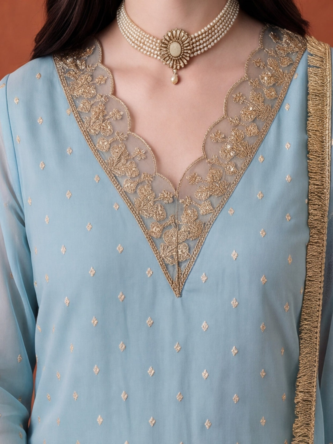Women's Dark Sky Blue Embroidered Kurta Set with Yellow Dupatta | Festive Straight Ethnic Suit