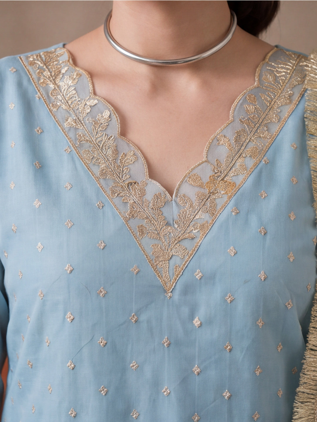 Women's Dark Sky Blue Embroidered Kurta Set with Yellow Dupatta | Festive Straight Ethnic Suit