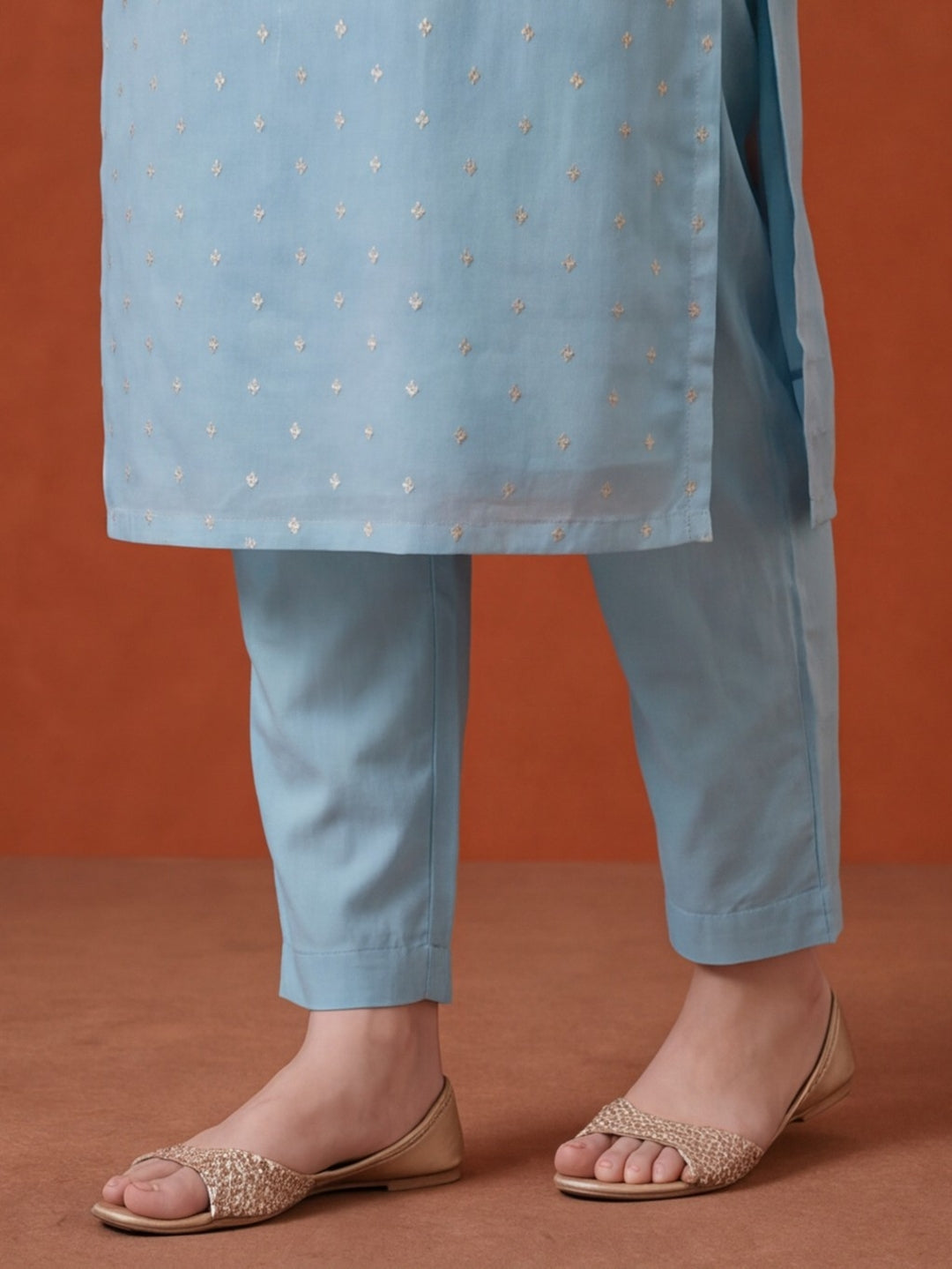 Women's Dark Sky Blue Embroidered Kurta Set with Yellow Dupatta | Festive Straight Ethnic Suit