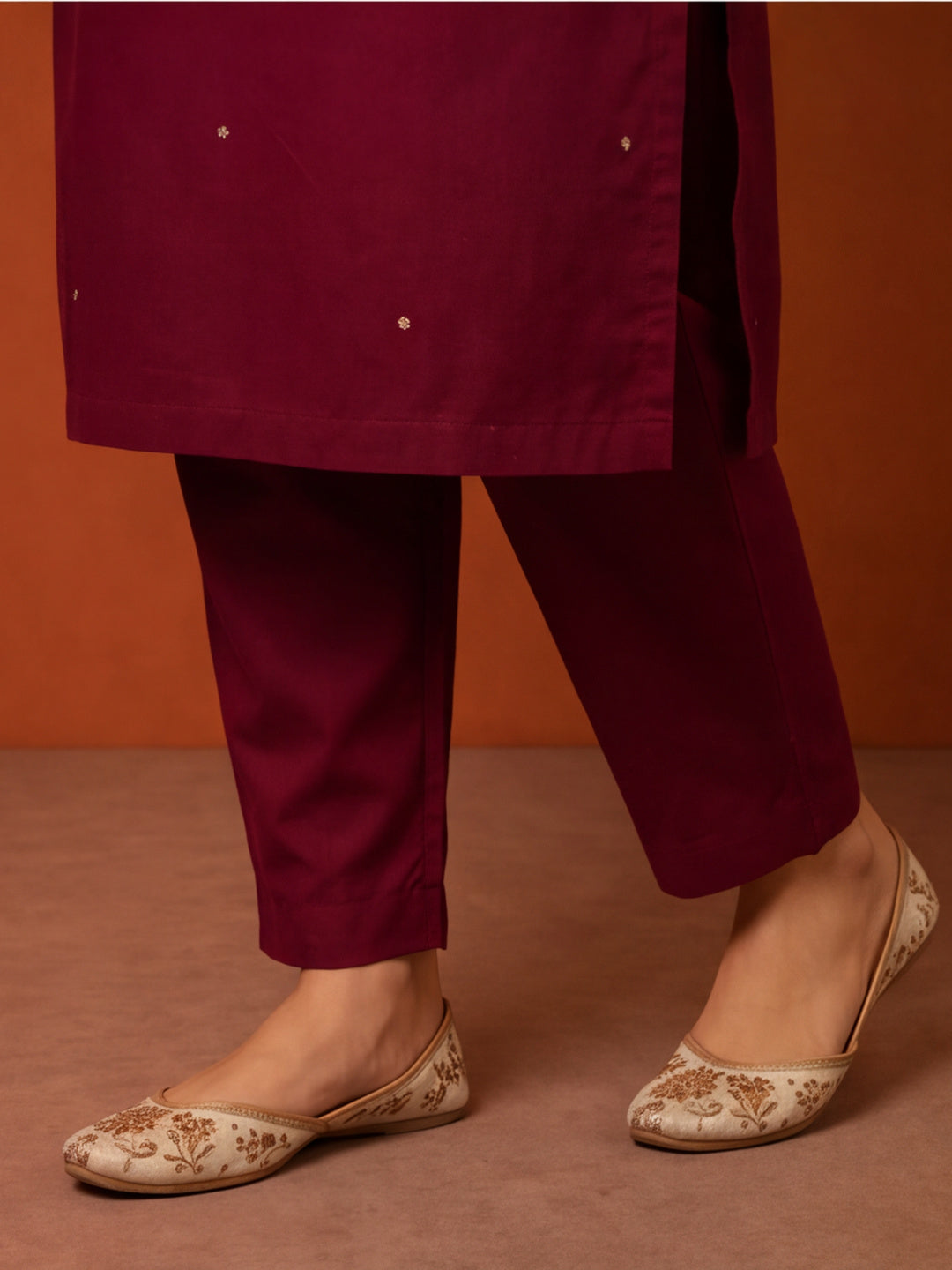 Women's Dark Maroon Embroidered Kurta Set with Yellow Dupatta | Festive Straight Ethnic Suit