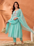 Women's Mint Green Embroidered Anarkali Kurta Set with Dupatta | Festive Ethnic Suit