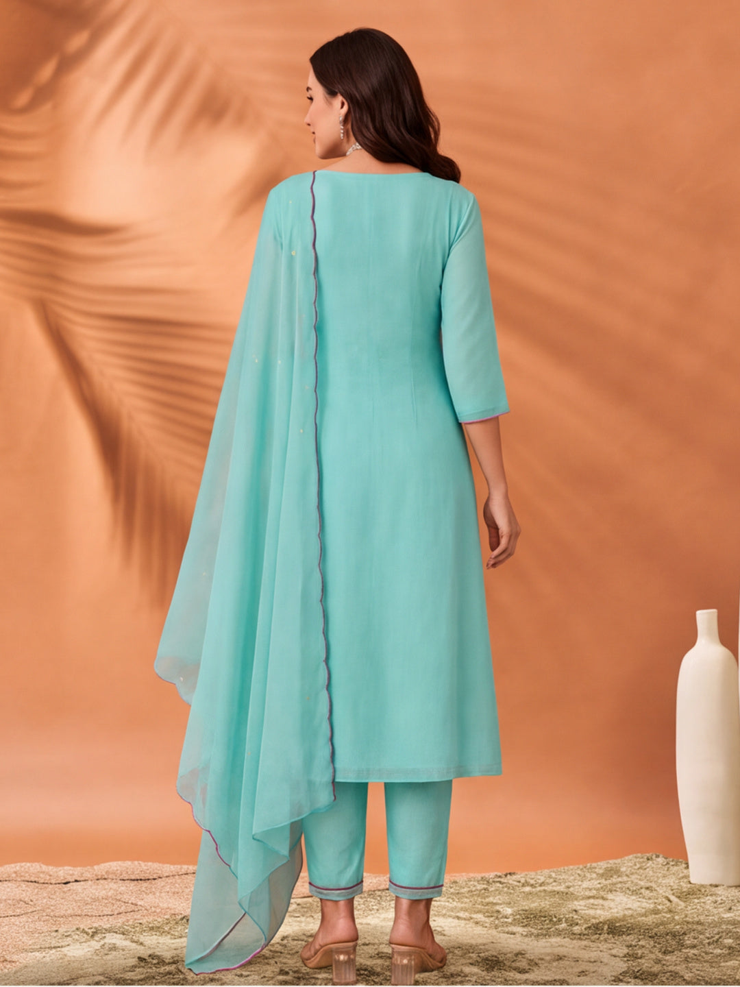Women's Mint Green Embroidered Anarkali Kurta Set with Dupatta | Festive Ethnic Suit
