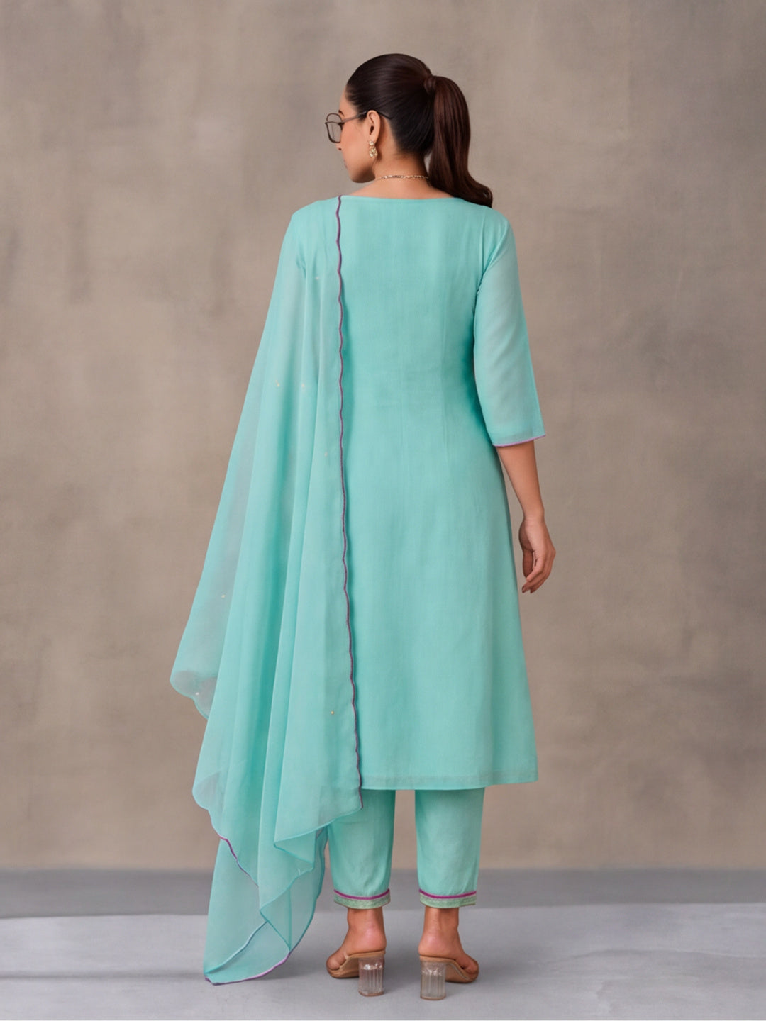 Women's Mint Green Embroidered Anarkali Kurta Set with Dupatta | Festive Ethnic Suit
