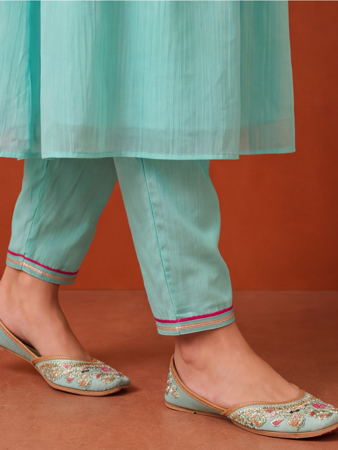 Women's Mint Green Embroidered Anarkali Kurta Set with Dupatta | Festive Ethnic Suit