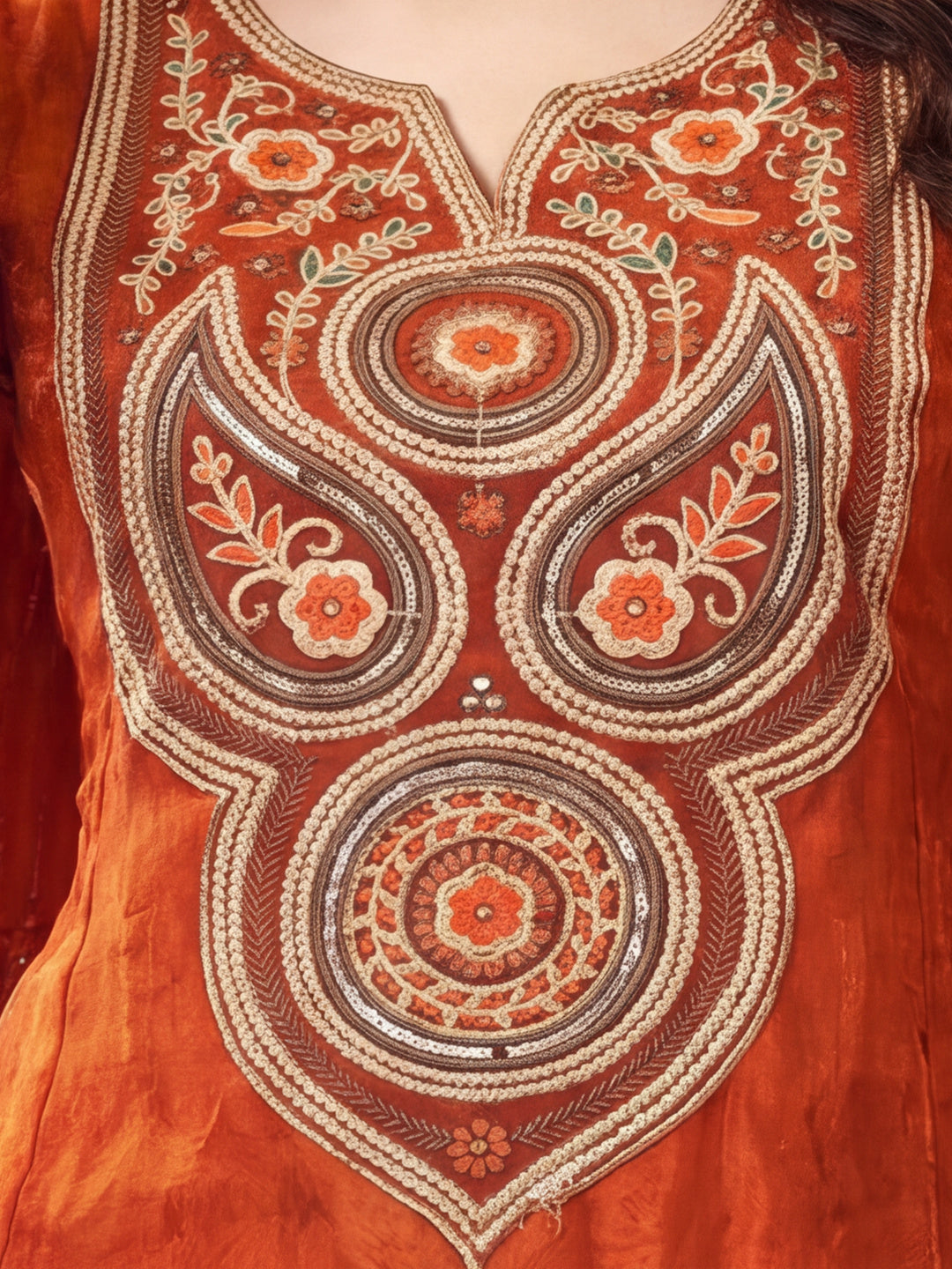 Women's Orange Embroidered Kurta Palazzo Set with Dupatta | Festive Ethnic Party Wear Suit
