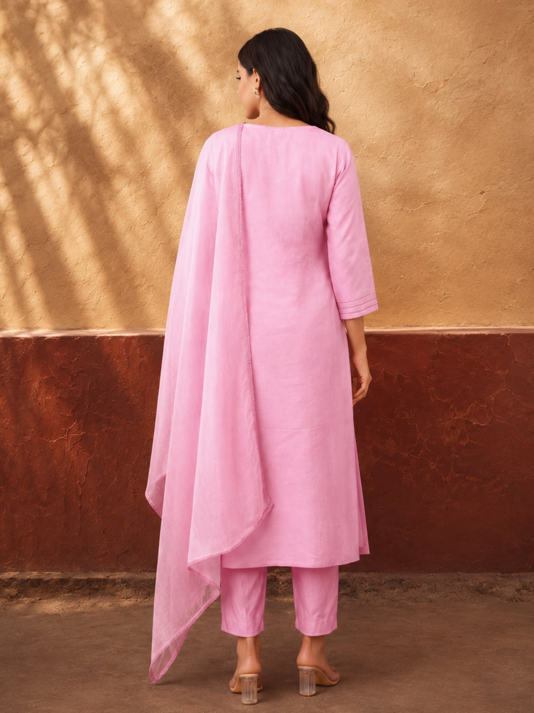 Women's Pink Floral Embroidered Anarkali Kurta Set with Dupatta | Festive Ethnic Suit