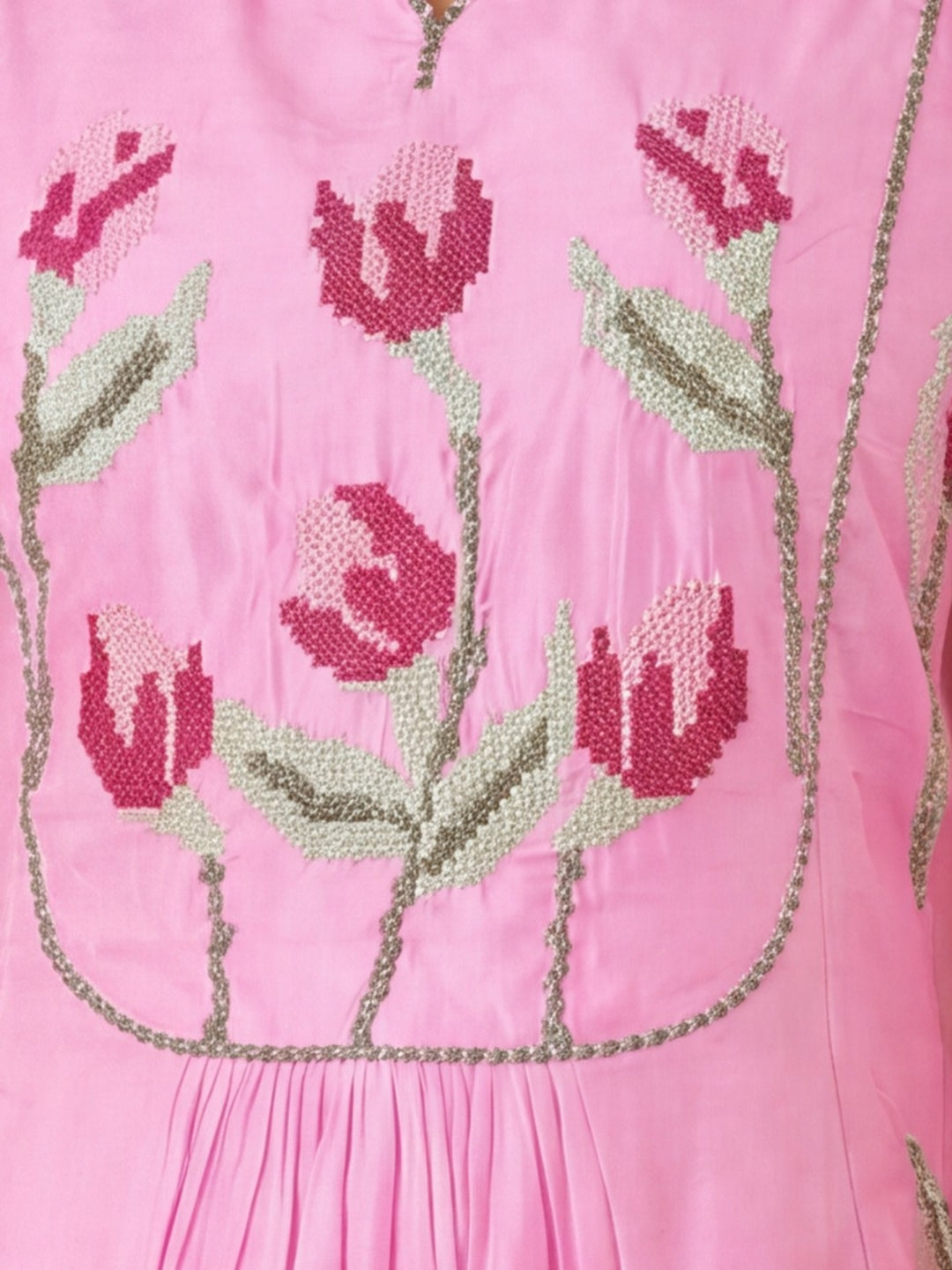 Women's Pink Floral Embroidered Anarkali Kurta Set with Dupatta | Festive Ethnic Suit