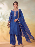 Women Embroidery Royal Blue Kurta Set with Dupatta