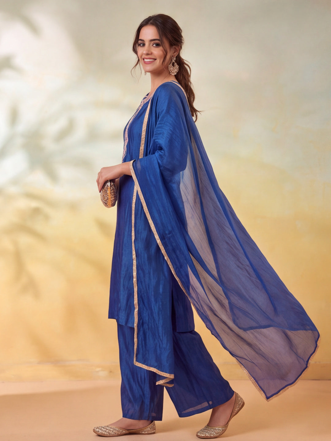 Women Embroidery Royal Blue Kurta Set with Dupatta