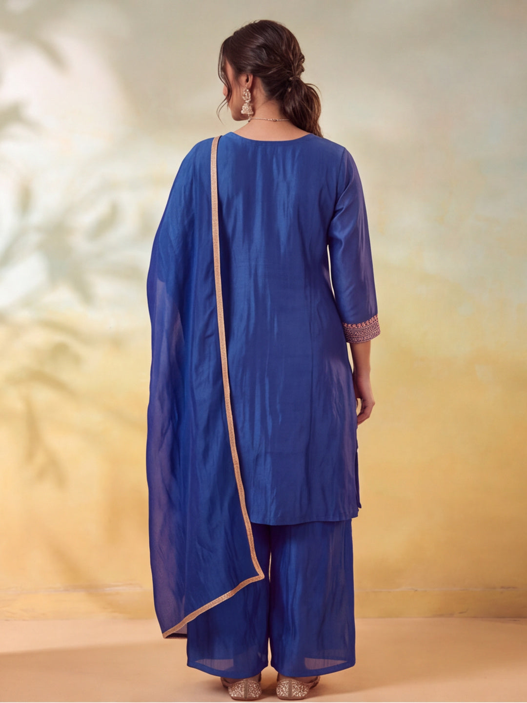 Women Embroidery Royal Blue Kurta Set with Dupatta