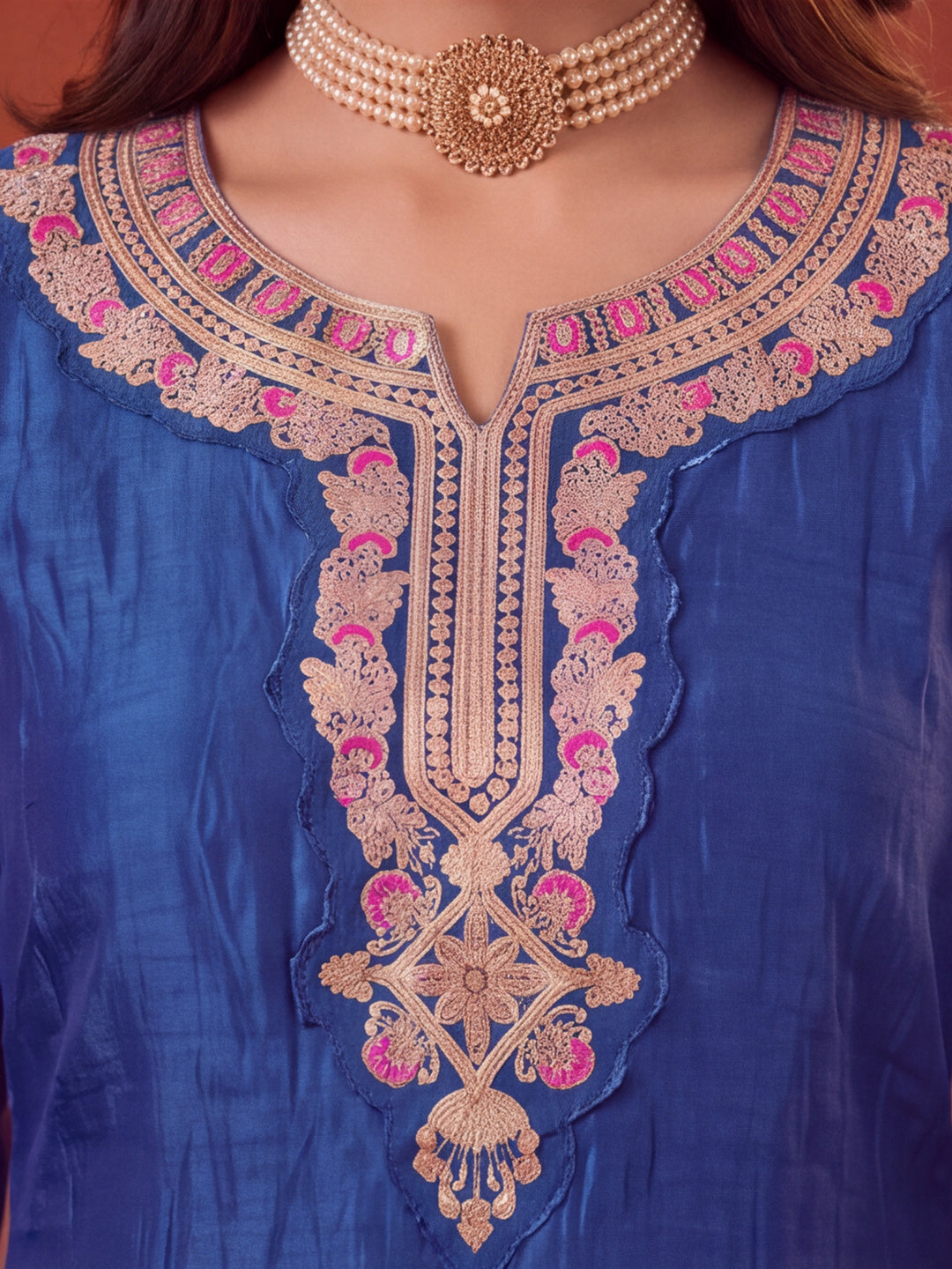 Women Embroidery Royal Blue Kurta Set with Dupatta