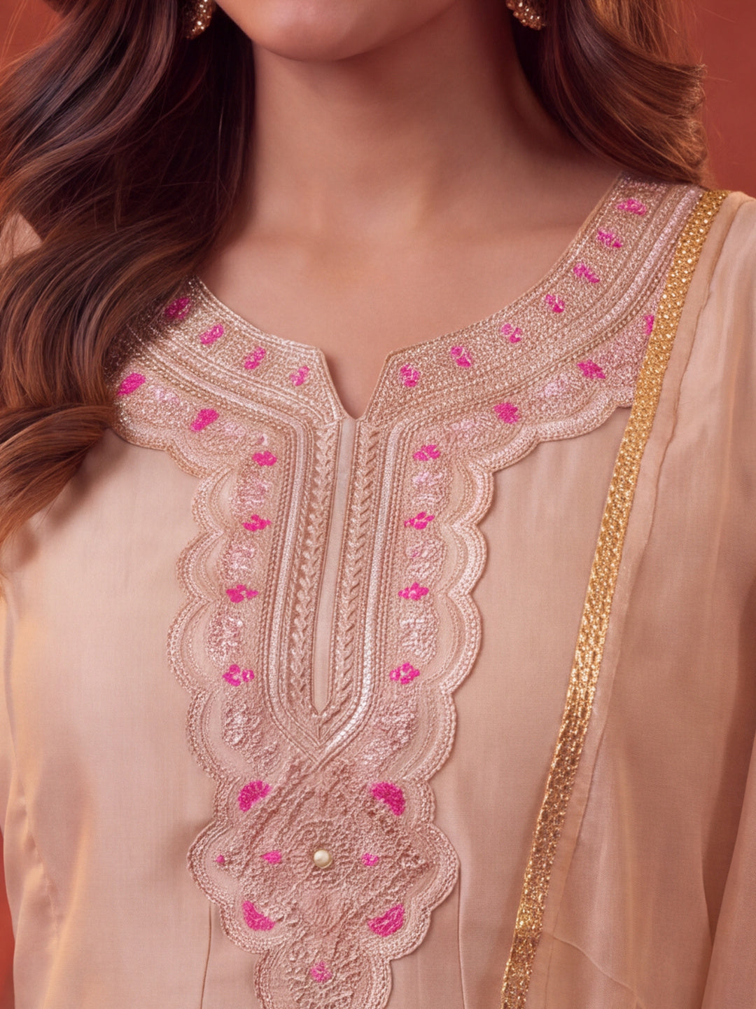 Women Embroidery Cream Kurta Set with Dupatta