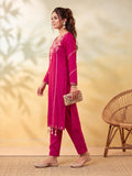 Women Embroidery Rani Pink Kurta Set with Dupatta
