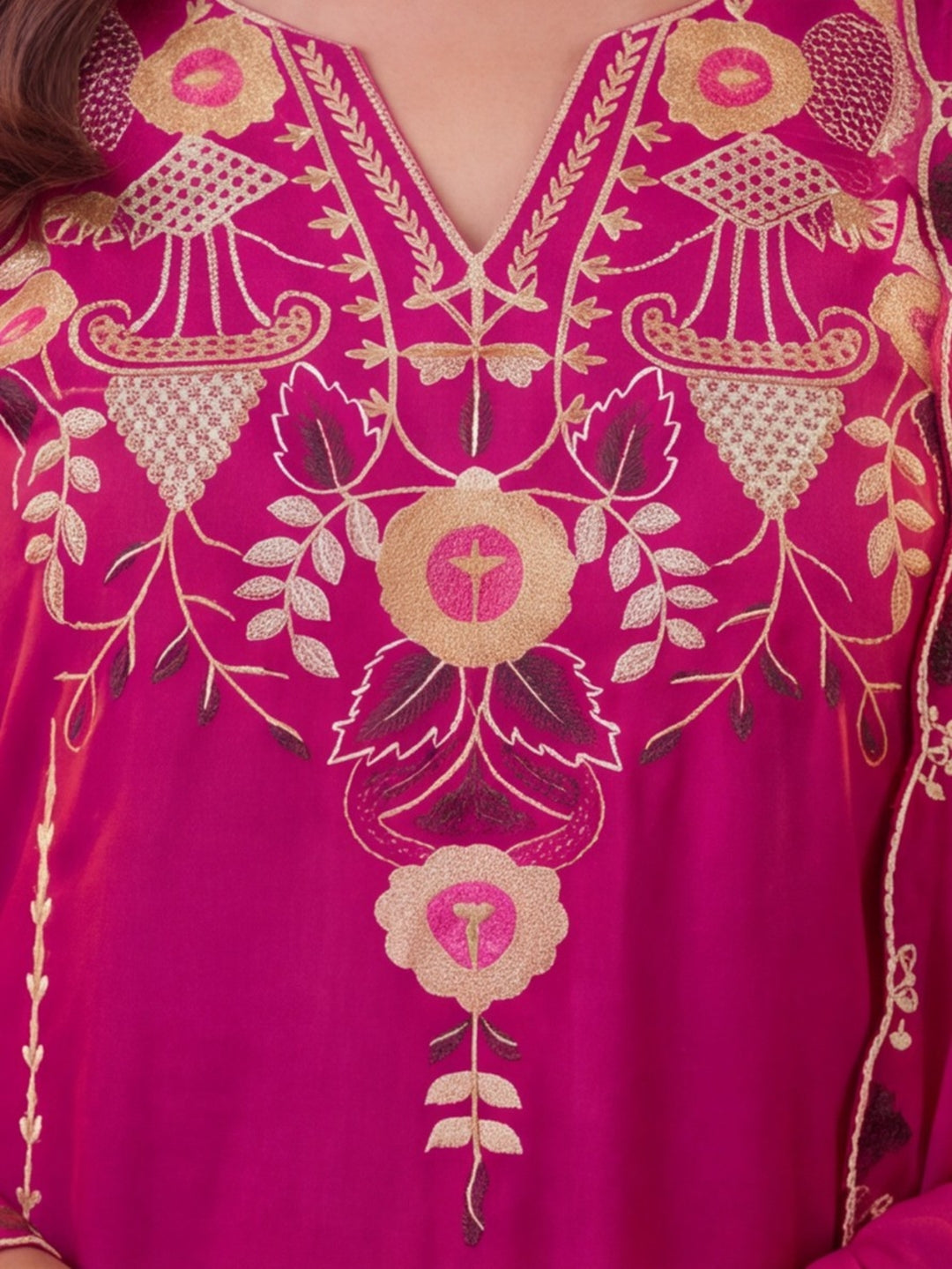 Women Embroidery Rani Pink Kurta Set with Dupatta
