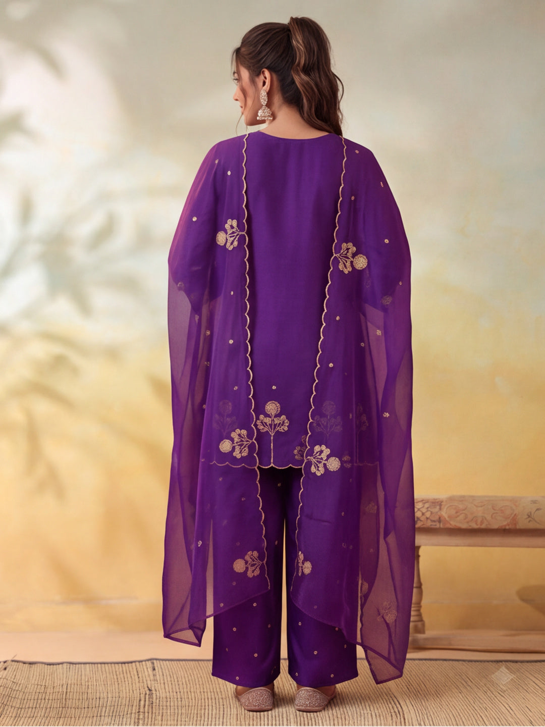 Women Embroidery Purple Kurta Set with Dupatta