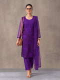 Women's Purple Embroidered Organza Kurta Set with Dupatta | Straight Ethnic Festive Wear Suit