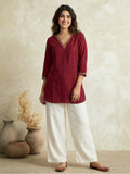 Women's V-Neck Printed Straight Three-Quarter Sleeves Cotton Short Kurti
